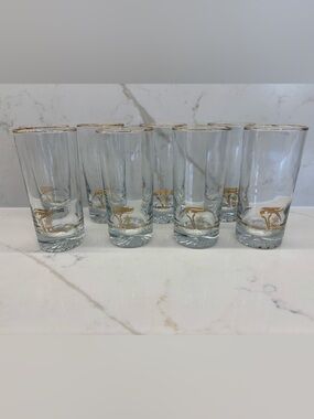 8 Vintage 1988 Calgary Winter Olympics 22K Gold rim Highball Glasses Canada
